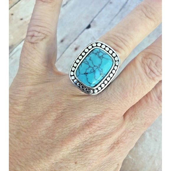 Jewelry - Southwestern Ring Faux Turquoise Silver Tone